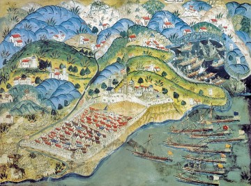 Flotte française avec Barbarossa au siège de Nice 1543 Batailles navales Peinture à l'huile